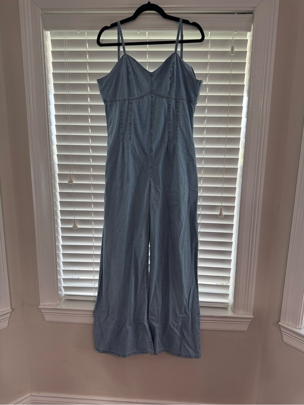 SHEIN Light Blue Denim Wide-Leg Jumpsuit with Spaghetti Straps